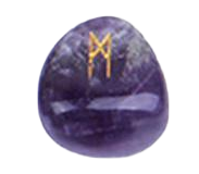Pierre de runes ésotériques de couleur violette, gravée d'un M.